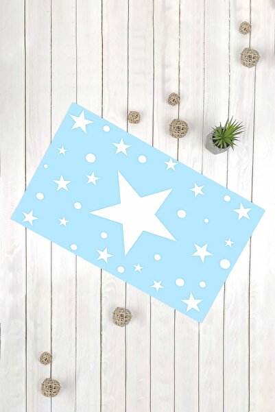 Evsebu Blue Floor White Star Non-Slip Based Decorative Carpet