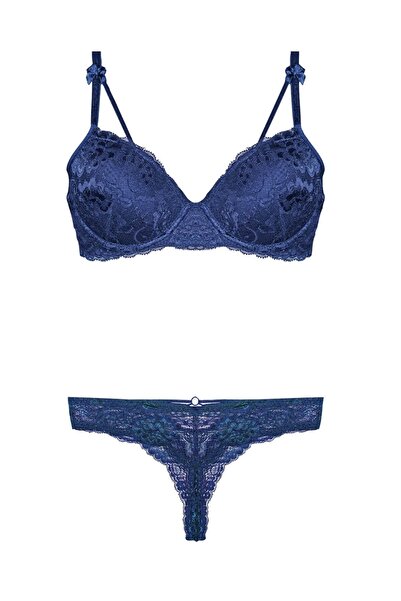 by HW Синій бюстгальтер з мереживною підкладкою та трусики