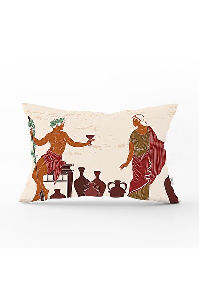 Realhomes Egyptian Goddesses Drinking Wine Patterned Rectangular Throw Pillow...