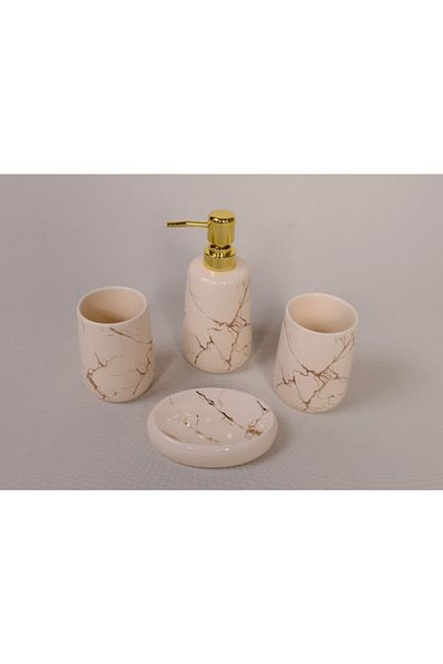 Ün-Ev 4-Piece Ceramic Bathroom Set Gold Gilded Marble Pattern 5024