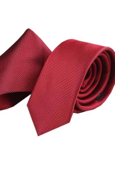Varetta Men's Dark Red Dobby Eyelet Patterned Narrow Tie