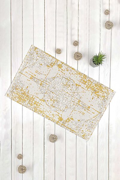 Evsebu Gold Krem Halı Motif Çok Amaçlı Banyo Paspası