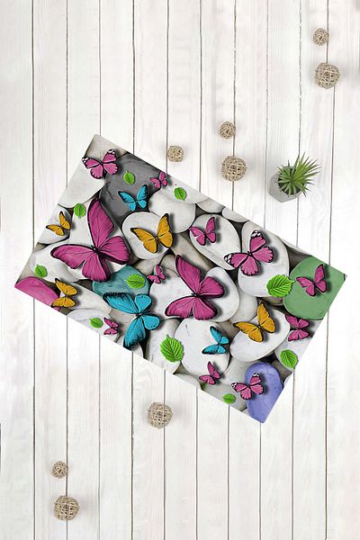 Evsebu Colorful Butterflies Non-Slip Based Decorative Carpet Mat