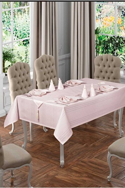 KOLBER Striped Stain Resistant Tablecloth Powder for 12 People