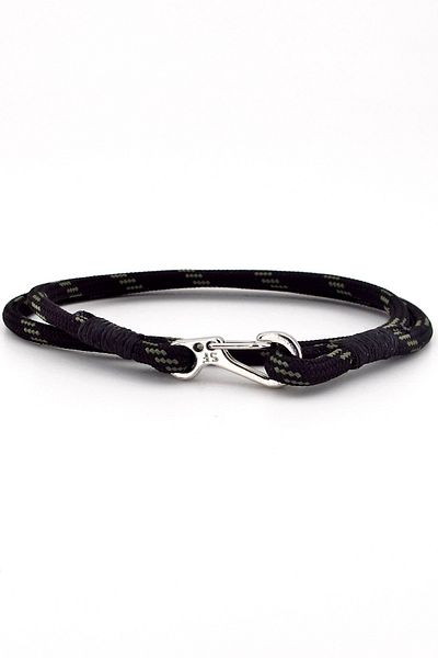 Solfera Black Paracord Khaki Striped Metal Hook Wrap Men's Bracelet M011c
