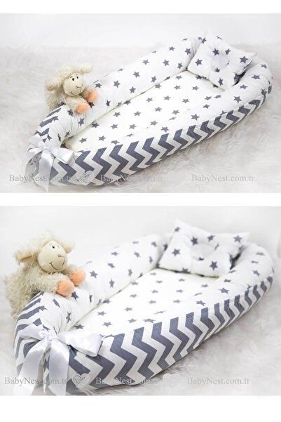 Babynest سرير رمادي وأبيض