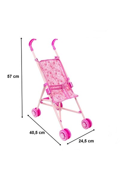 Brother Toys Katlanabilir Oyuncak Metal Puset Çilek Desenli Bebek Puseti Pembe Renk
