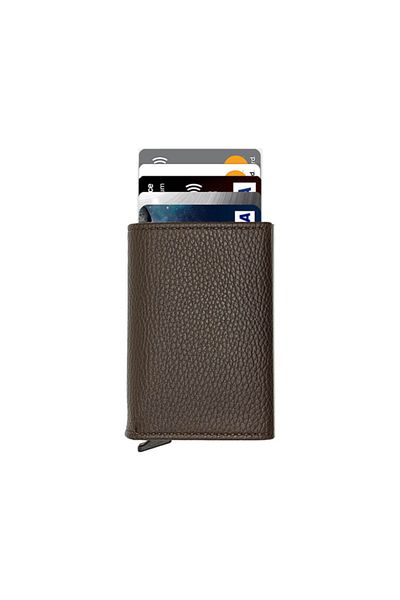 Orion Leather Men's Card Holder Wallet with Automatic Mechanism - Brown