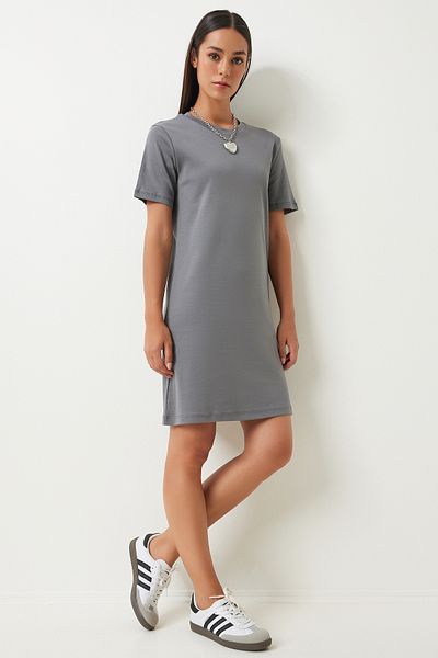 Happiness İstanbul Smoke Colored Women's Knitted Dress - Crew Neck OW00026