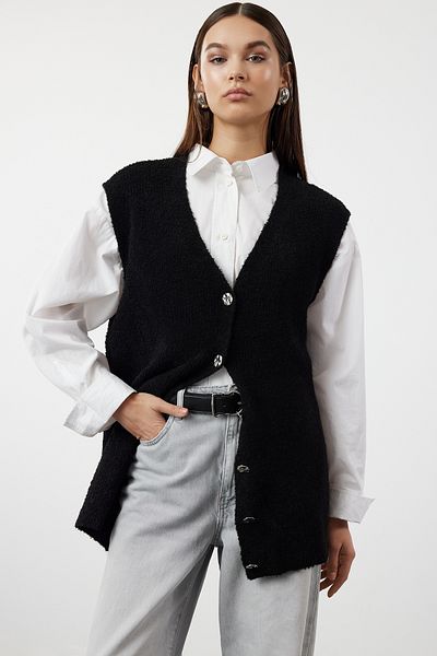 Trendyol Modest Soft Knitwear Sweater Vest - Black Boucle Yarn TCTAW25UV00006