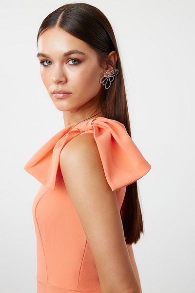 Trendyol Collection One Shoulder Orange Woven Evening Dress - TPRSS24EL00258 with Bow Detail
