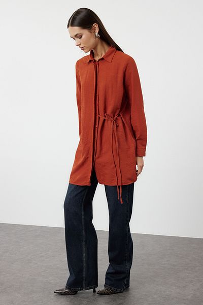 Trendyol Modest Aerobin Woven Brick Color Shirt - Taille gebunden TCTSS22GO0105