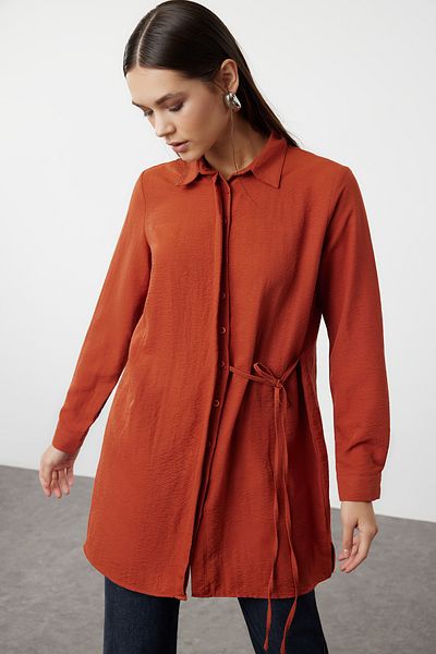 Trendyol Modest Aerobin Woven Brick Color Shirt - Taille gebunden TCTSS22GO0105