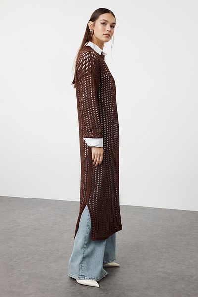 Trendyol Modest Πλεκτό φόρεμα ανοιχτόχρωμο καφέ - TCTAW25EB00027