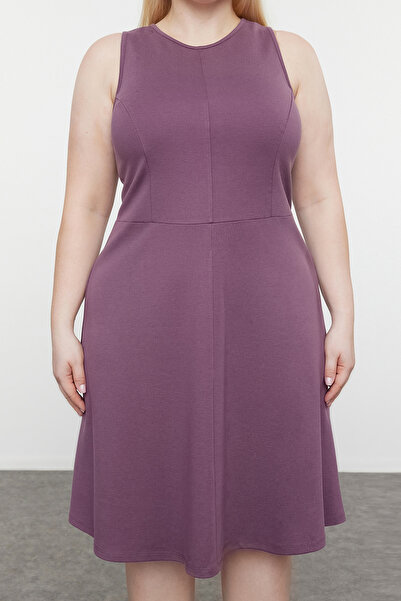 Trendyol Curve Rochie Mini Tricotata - Detaliu cusaturi prune, TBBSS24AH00005