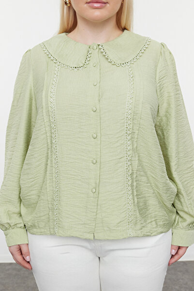 Trendyol Curve Menta csipke baba galléros ing - léggömb ujjú, szőtt TBBSS24AX00039