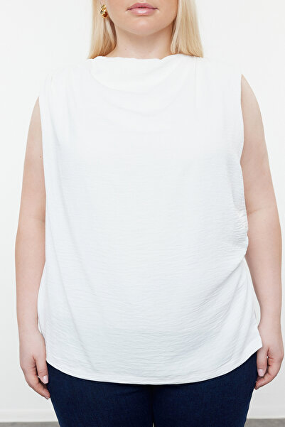 Trendyol Curve Plus Size Ecru Tulle Woven Blouse