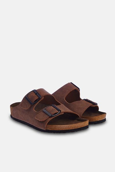 TRENDYOL SHOES Dupla csatos barna női papucs - TAKSS24TE00004