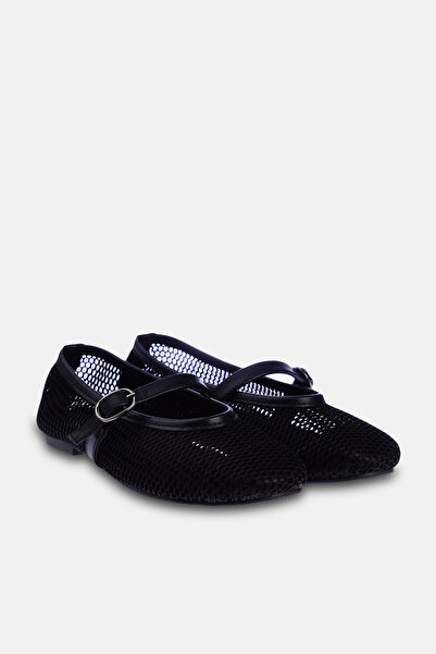 TRENDYOL SHOES Schwarze Mesh-Mary-Jane-Ballerinas mit runder Spitze für Damen TAKSS24BE00000