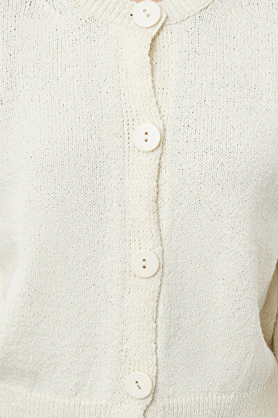 Trendyol Collection Ecru Crew Neck Knitwear Cardigan - Cotton, Jacket Look Twoaw25Hi00065