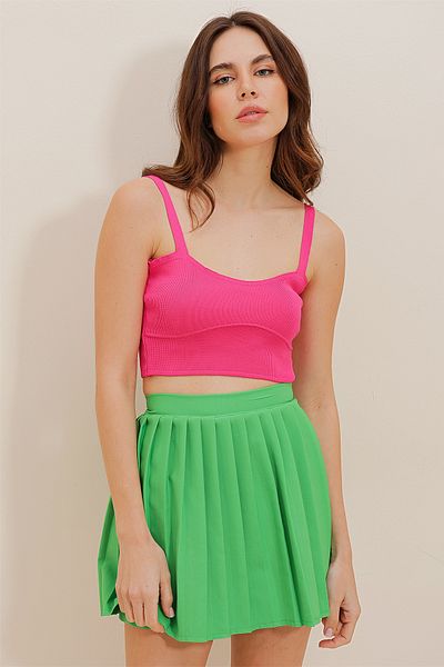 Trend Alaçatı Stili Φούξια Crop Knitwear Μπλούζα - Kiss Collar, Strappy ALC-D202407