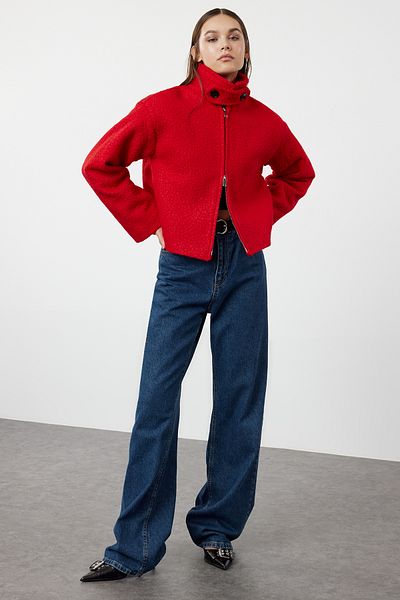 Trendyol Collection Roter dünner Jackenmantel – Kragendetail, Boucle-Modell TWOAW25MO00086