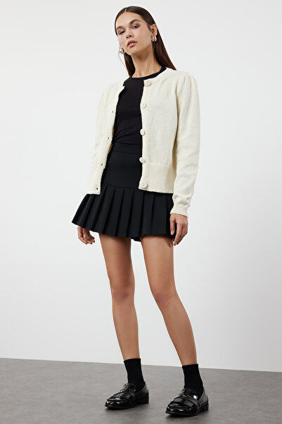 Trendyol Collection Ecru Crew Neck Knitwear Cardigan - Cotton, Jacket Look Twoaw25Hi00065