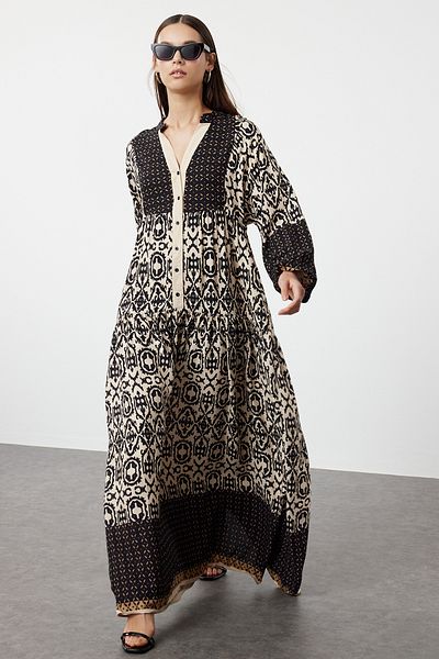Trendyol Modest Viscose Black Patterned Dress - TCTSS24EB00221