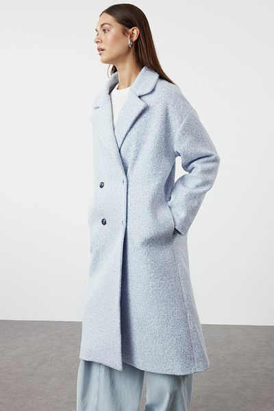 Trendyol Collection Baby Blue Oversize Φαρδύ βελούδινο παλτό TWOAW25KB00012