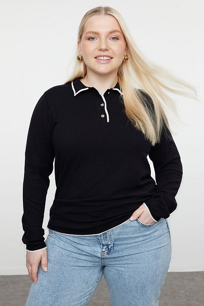 Trendyol Curve Polo Neck Premium Soft Knitwear Sweater - Black TBBAW25AN00032