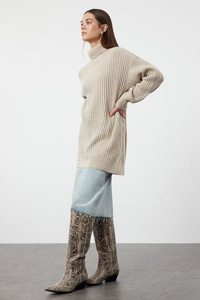 Trendyol Modest Basic-Strickpullover - Kordelstrick in Stein, TCTAW25AK00009