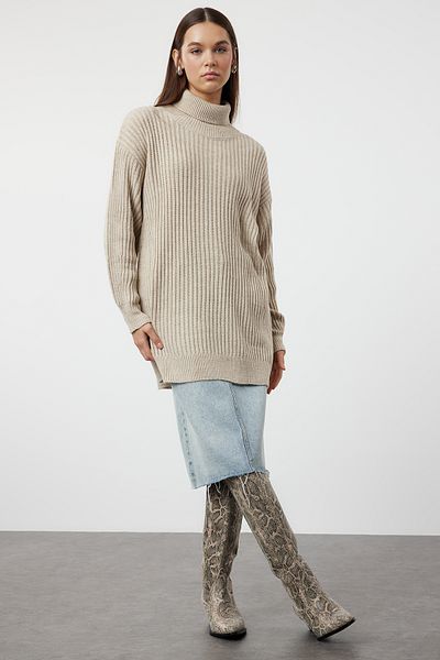 Trendyol Modest Basic-Strickpullover - Kordelstrick in Stein, TCTAW25AK00009