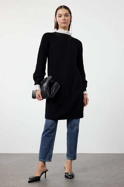 Trendyol Modest Pulover din tricotaje Thessaloniki - Detaliu guipur negru, TCTAW24AK00126