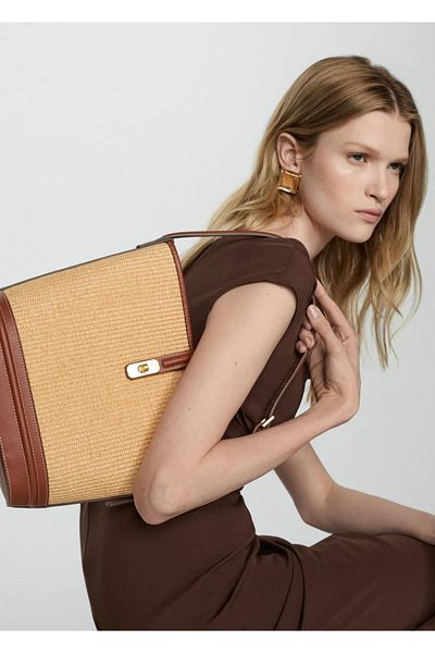 MANGO Woman Bucket Bag - Raffia Look Design