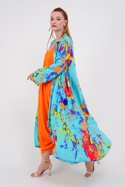 Park Moda AN10537 SPLASH DESEN GÖMLEK YAKA ASİMETRİK KİMONO