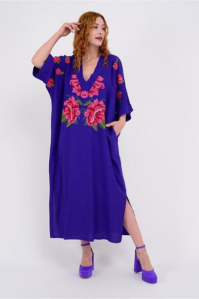 Park Moda An10391 Rochie cu decolteu în V cu model trandafiri