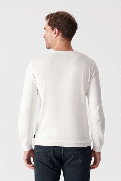Avva Ανδρικό πουλόβερ Jacquard με λευκό λαιμόκοψη A12y5058
