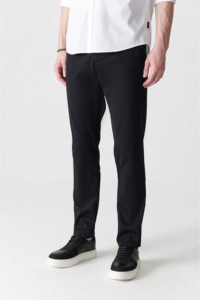 Avva Męskie czarne, komfortowe spodnie slim fit z kieszeniami bocznymi E003004