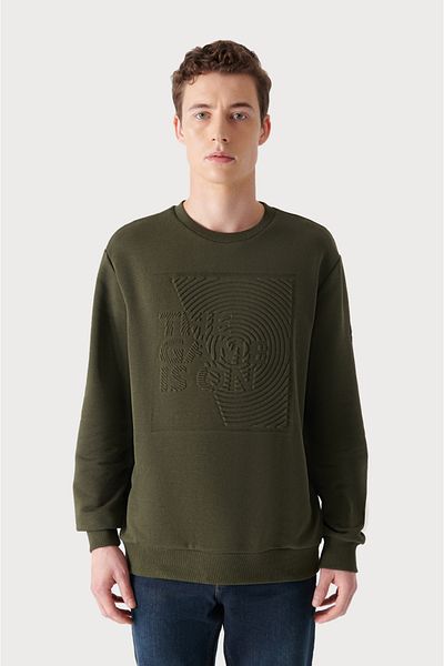 Avva Men's Khaki Crew Neck Seersucker Printed Sweatshirt A12y1029