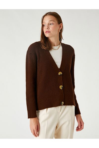 Koton Buttoned V-Neck Cardigan
