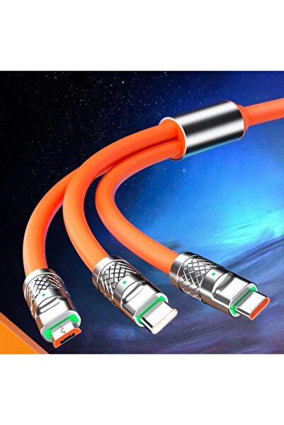 Buffer ® 3 in 1 Type-C + Micro Usb + Lightning Hızlı Şarj Kablosu Silikon Kablo 1 Metre