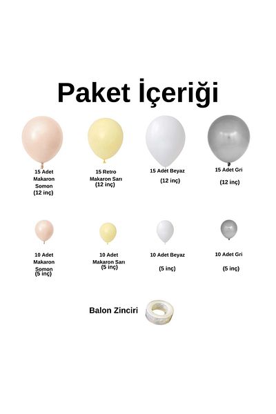 Kavalingo 100 Pieces White, Salmon, Yellow and Gray Balloon Chain Set