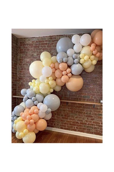 Kavalingo 100 Pieces White, Salmon, Yellow and Gray Balloon Chain Set