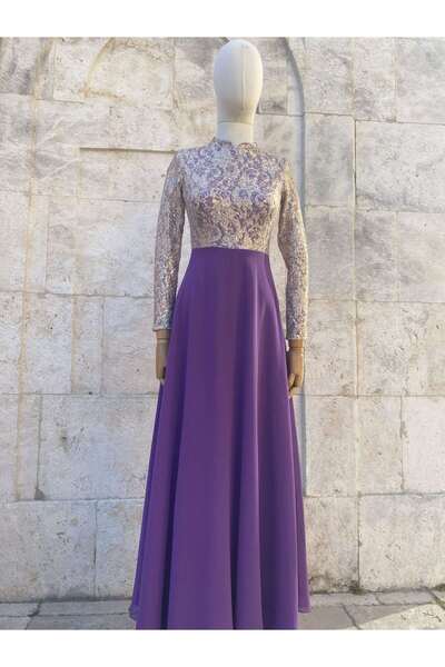 Butik Payetli mor şifon abiye