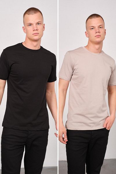 C&City 2-teiliges T-Shirt-Set mit Rundhalsausschnitt für Herren – 990 Grau/Schwarz, Regular Fit