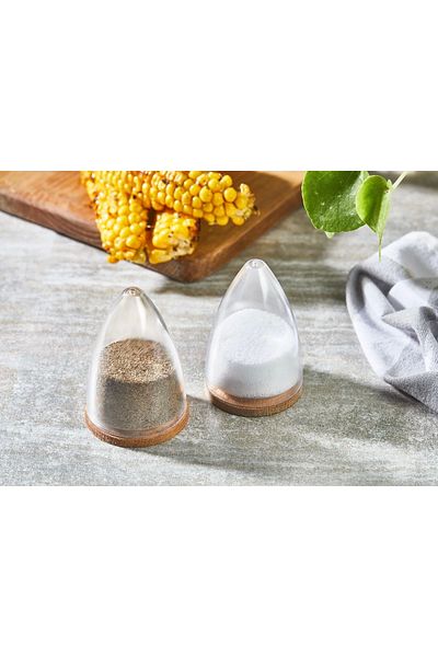 Ecolux 2 Pieces Mica Salt and Pepper Shakers with Bamboo Lid and Spice Presentation Set - NOT GLASS