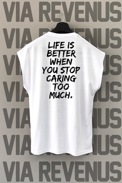 Vordevia Tricou sport alb - imprimat pe spate, mâneci zero, viața este mai bună