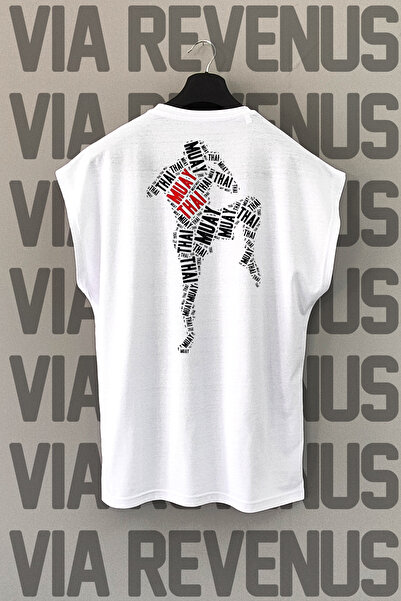 Vordevia Tricou sport alb Muay Thai - imprimat pe spate, mâneci zero
