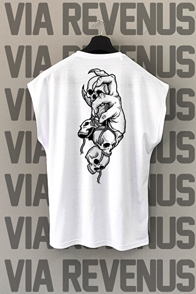 Vordevia Bela sportska majica - print lubanje na leđima, bez rukava