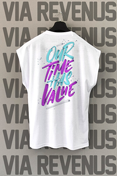Vordevia Beli sportovi T-shirt - Naše vreme ima vrednost, leđa Štampano, bez ...